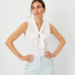 Ann Taylor White Tank with Tie Details in Small Petite 100% cotton